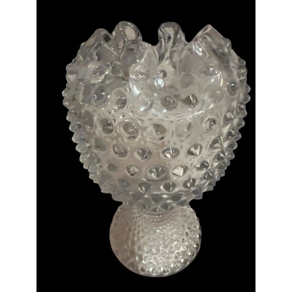 Duncan Miller Hobnail Clear Glass Ivy Bowl /Rose Ball Pedestal Vase Crimped Top - Picture 10 of 12